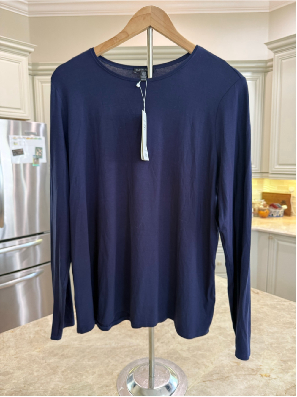 Eileen Fisher Women's Navy Long Sleeve Viscose Jersey Tee Size XL